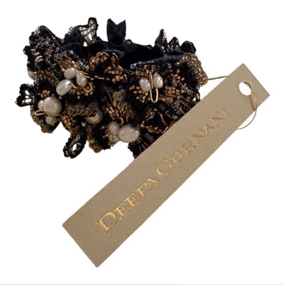Deepa Gurnani Transcendence Collection Beaded Cuff Bracelet- Black/Gold - Picture 2 of 5